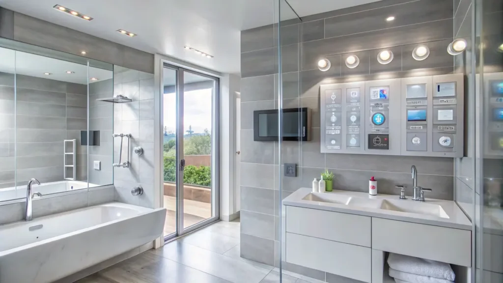 Modern bathroom design with glass walls