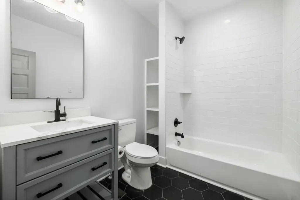Black and white bathroom interior design