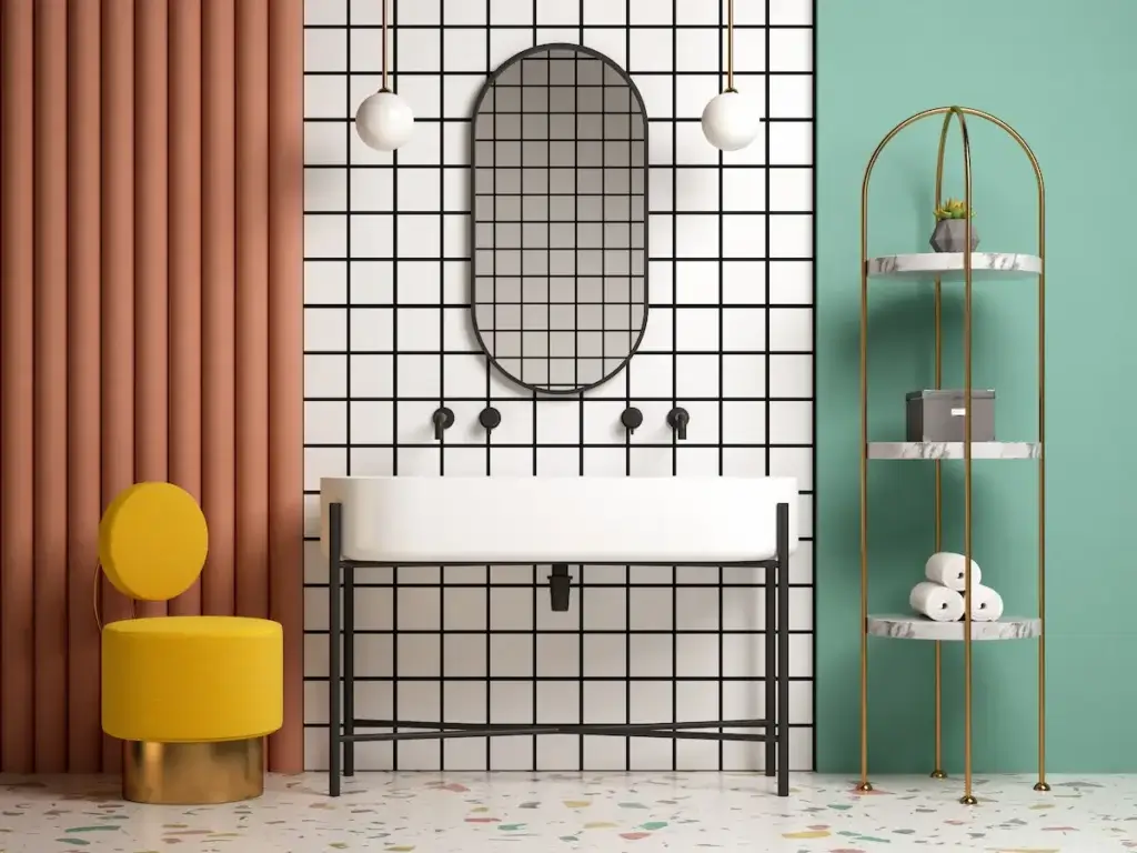 A bathroom with bold and unique interior design